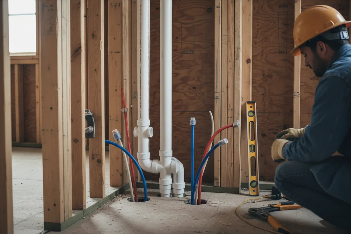 Drain and supply rough-in during Leak Detection in Charleston Afb