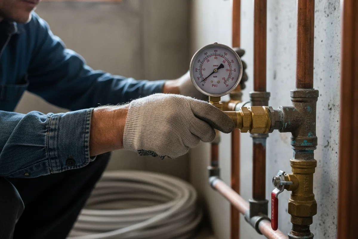 Pressure testing a repaired line during Water Line Repair in Charleston Afb